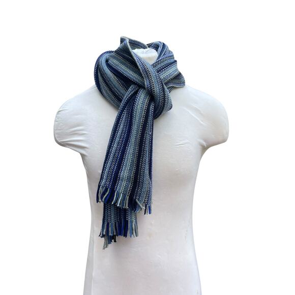 Marks & Spencer Blue Monochromatic Ombre Stripe Winter Knit Scarf Fringe NEW - Picture 1 of 11